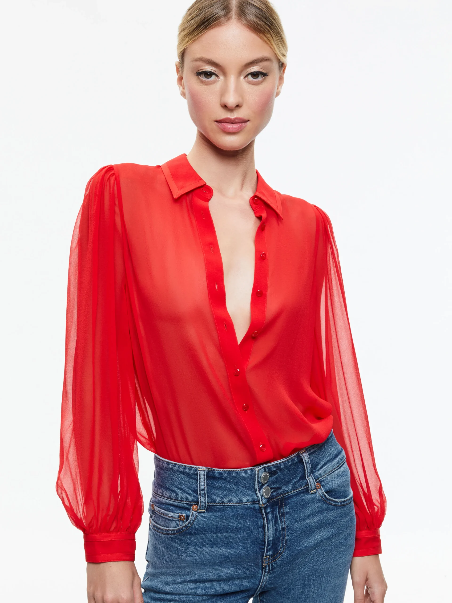 Alice and Olivia ROANNE BLOUSON SLEEVE BUTTON DOWN *CLOTHING