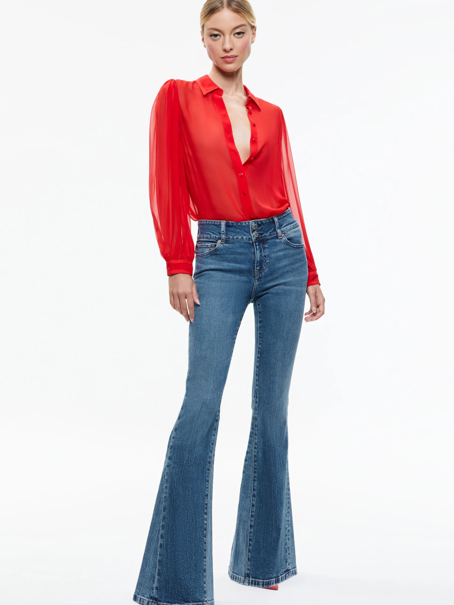 Alice and Olivia ROANNE BLOUSON SLEEVE BUTTON DOWN *CLOTHING