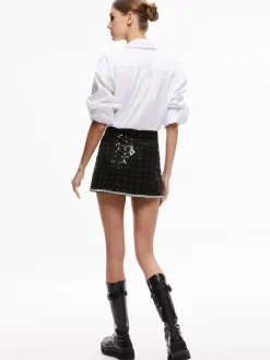 Alice and Olivia RUBI SEQUIN TWEED MINI SKIRT BLACK*CLOTHING