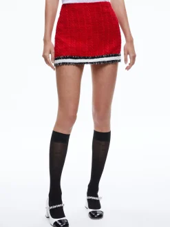 Alice and Olivia RUBI TWEED MINI SKIRT PERFECT RUBY/BLACK/WHITE*CLOTHING