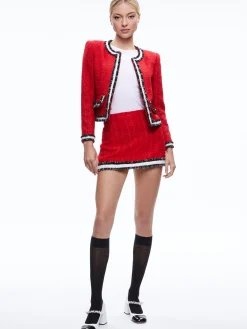 Alice and Olivia RUBI TWEED MINI SKIRT PERFECT RUBY/BLACK/WHITE*CLOTHING