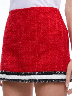 Alice and Olivia RUBI TWEED MINI SKIRT PERFECT RUBY/BLACK/WHITE*CLOTHING