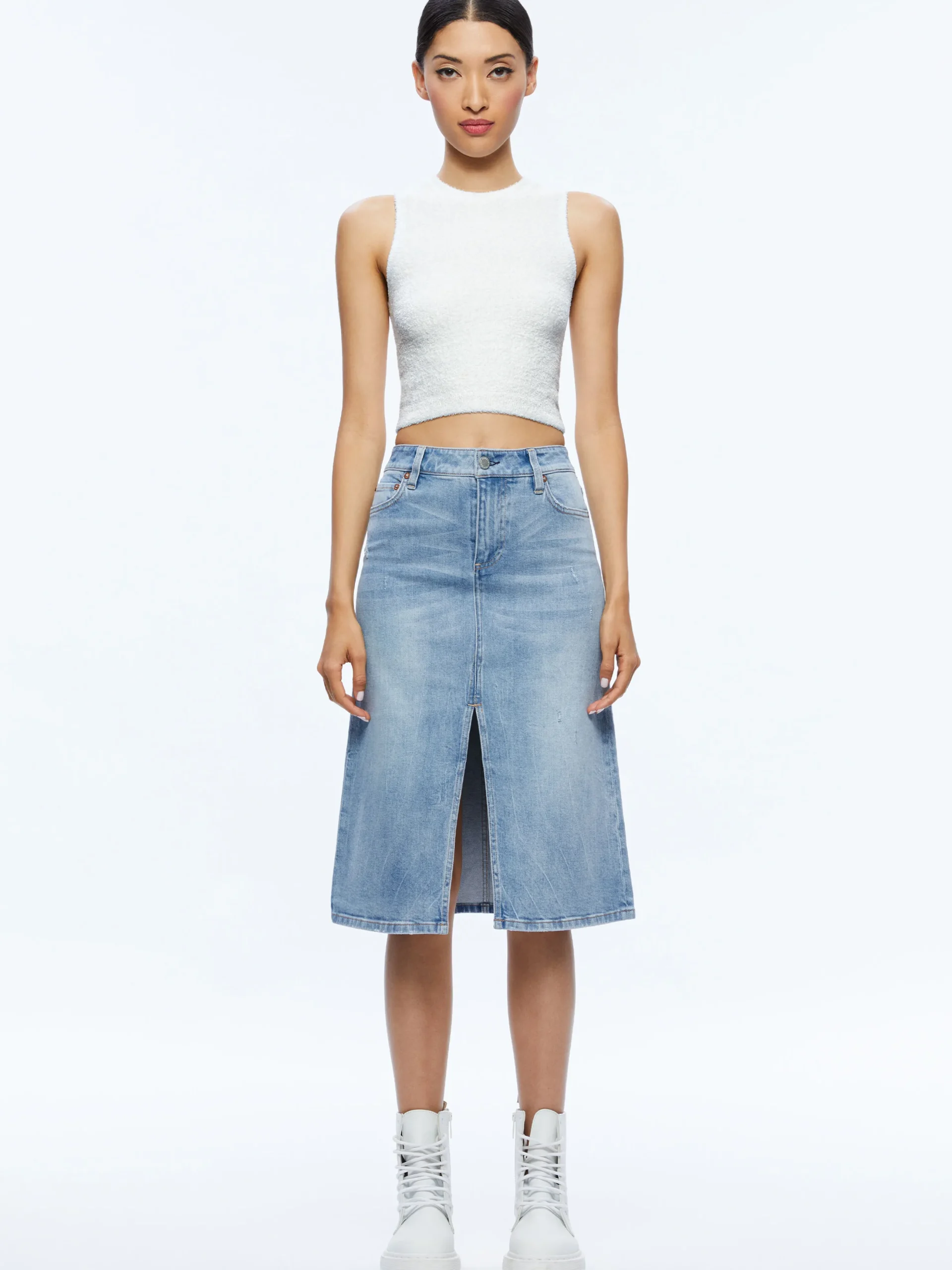 Alice and Olivia RYE MIDI DENIM SKIRT LIGHTNING BLUE*FEATURED SHOPS | CLOTHING