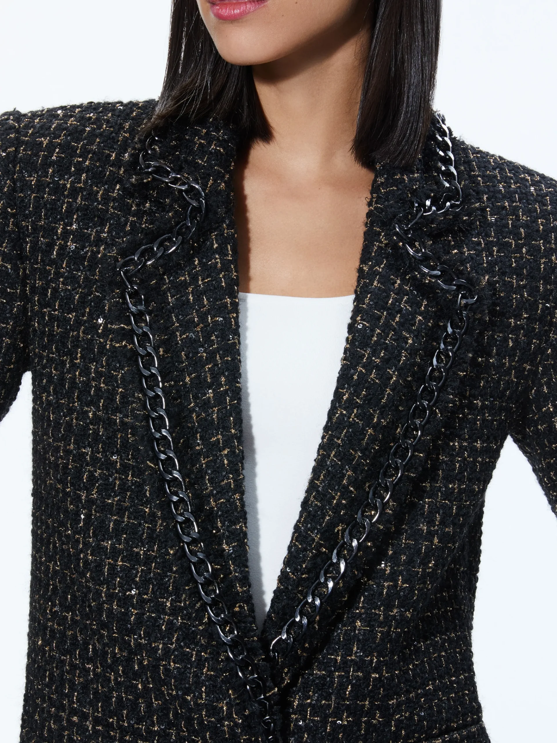 Alice and Olivia SHAN TWEED CHAIN TRIM BLAZER + JALEN CHAIN MINI SKIRT *CLOTHING