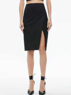 Alice and Olivia SIOBHAN FRONT WRAP MIDI SKIRT BLACK PINSTRIPE*FEATURED SHOPS | CLOTHING | CLOTHING