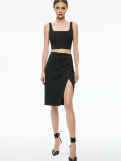 Alice and Olivia SIOBHAN FRONT WRAP MIDI SKIRT BLACK PINSTRIPE*FEATURED SHOPS | CLOTHING | CLOTHING