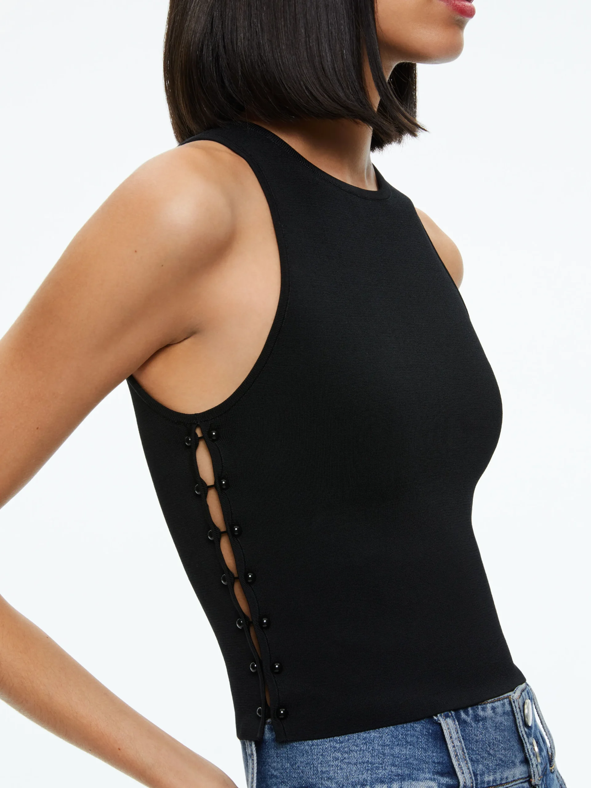 Alice and Olivia SOLEIL OPEN SIDE TANK BLACK*CLOTHING