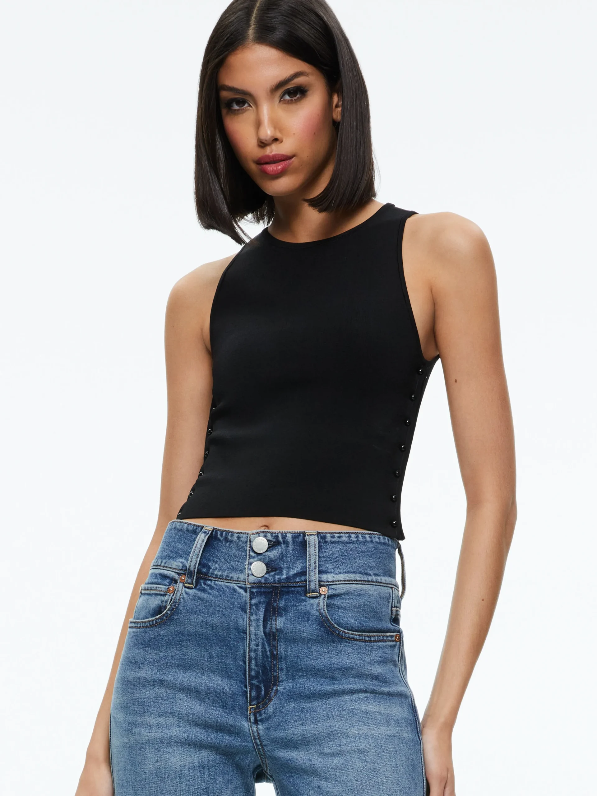 Alice and Olivia SOLEIL OPEN SIDE TANK BLACK*CLOTHING