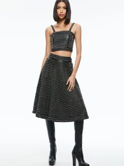 Alice and Olivia SOSIE STUDDED LEATHER MIDI SKIRT BLACK*CLOTHING