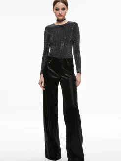 Alice and Olivia TAEYN EMBELLISHED CREW NECK BODYSUIT BLACK/SILVER*CLOTHING