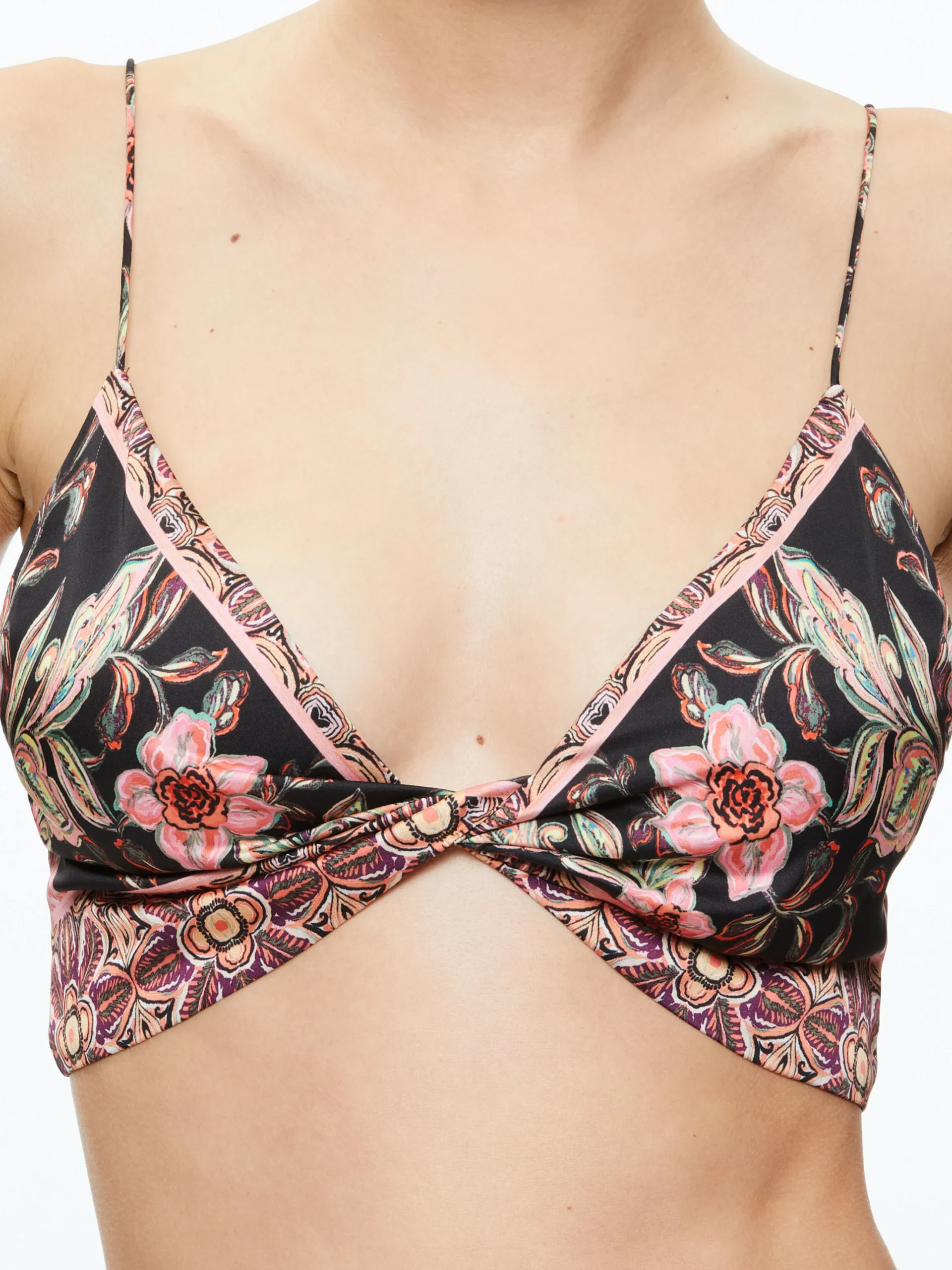 Alice and Olivia TAY TWIST FRONT BRALETTE CANOPY TILE BLACK*CLOTHING