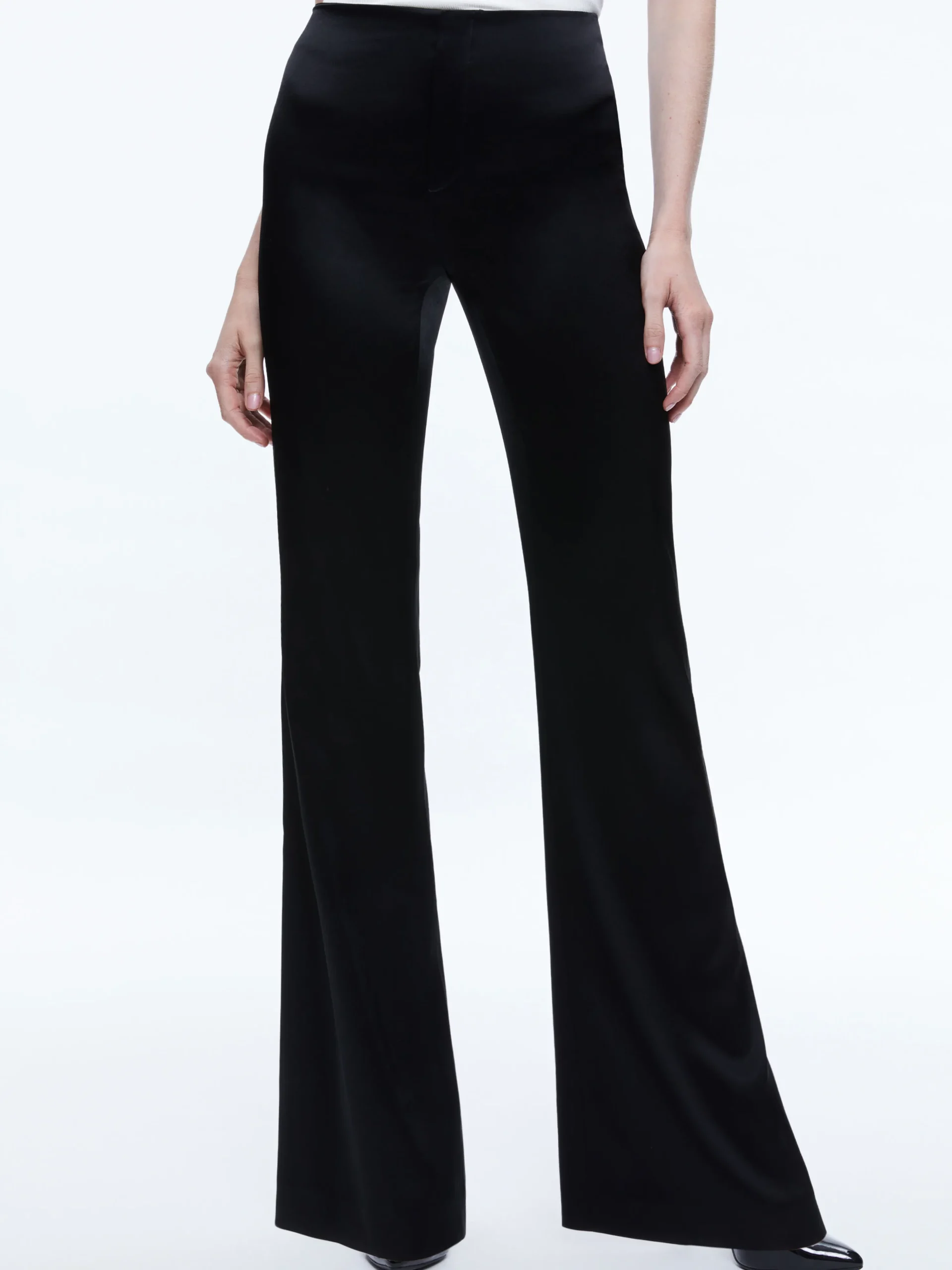 Alice and Olivia TEENY SATIN BOOTCUT PANT BLACK*CLOTHING | CLOTHING