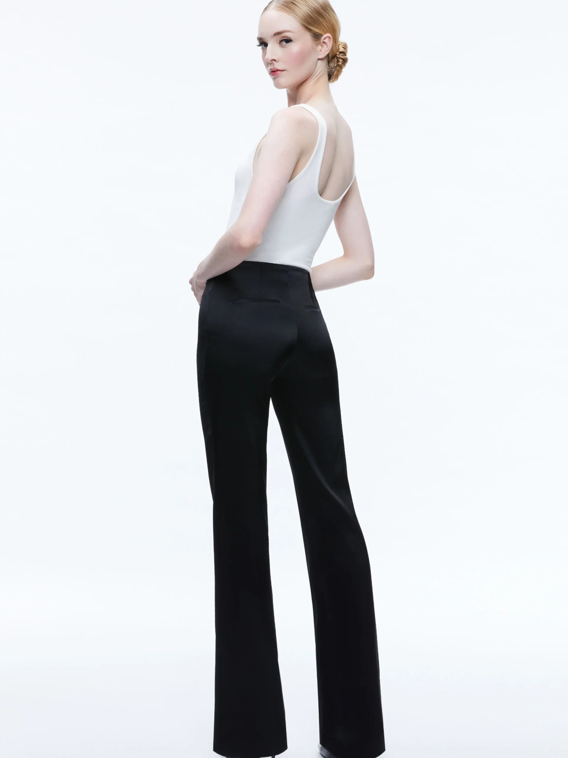 Alice and Olivia TEENY SATIN BOOTCUT PANT BLACK*CLOTHING | CLOTHING