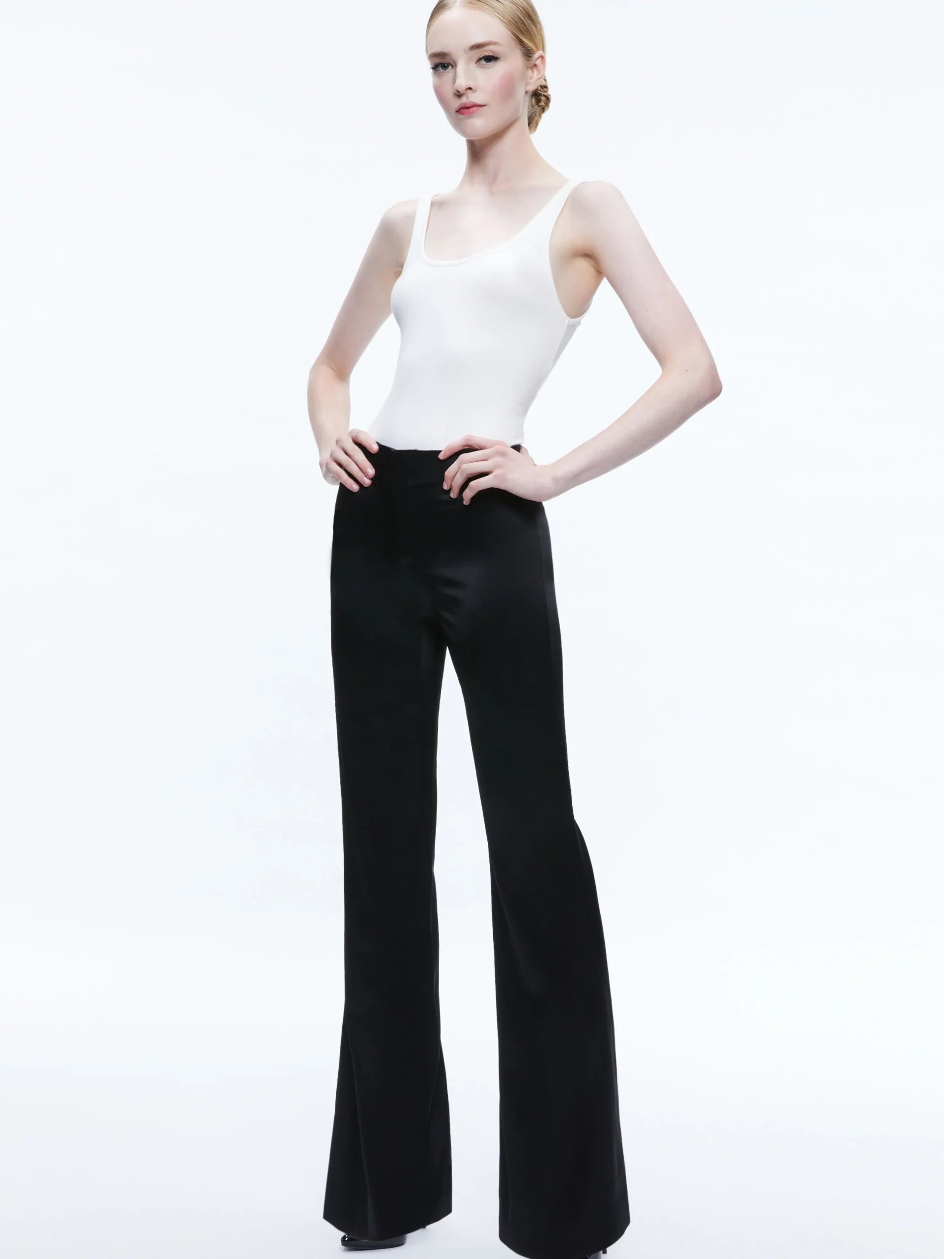 Alice and Olivia TEENY SATIN BOOTCUT PANT BLACK*CLOTHING | CLOTHING
