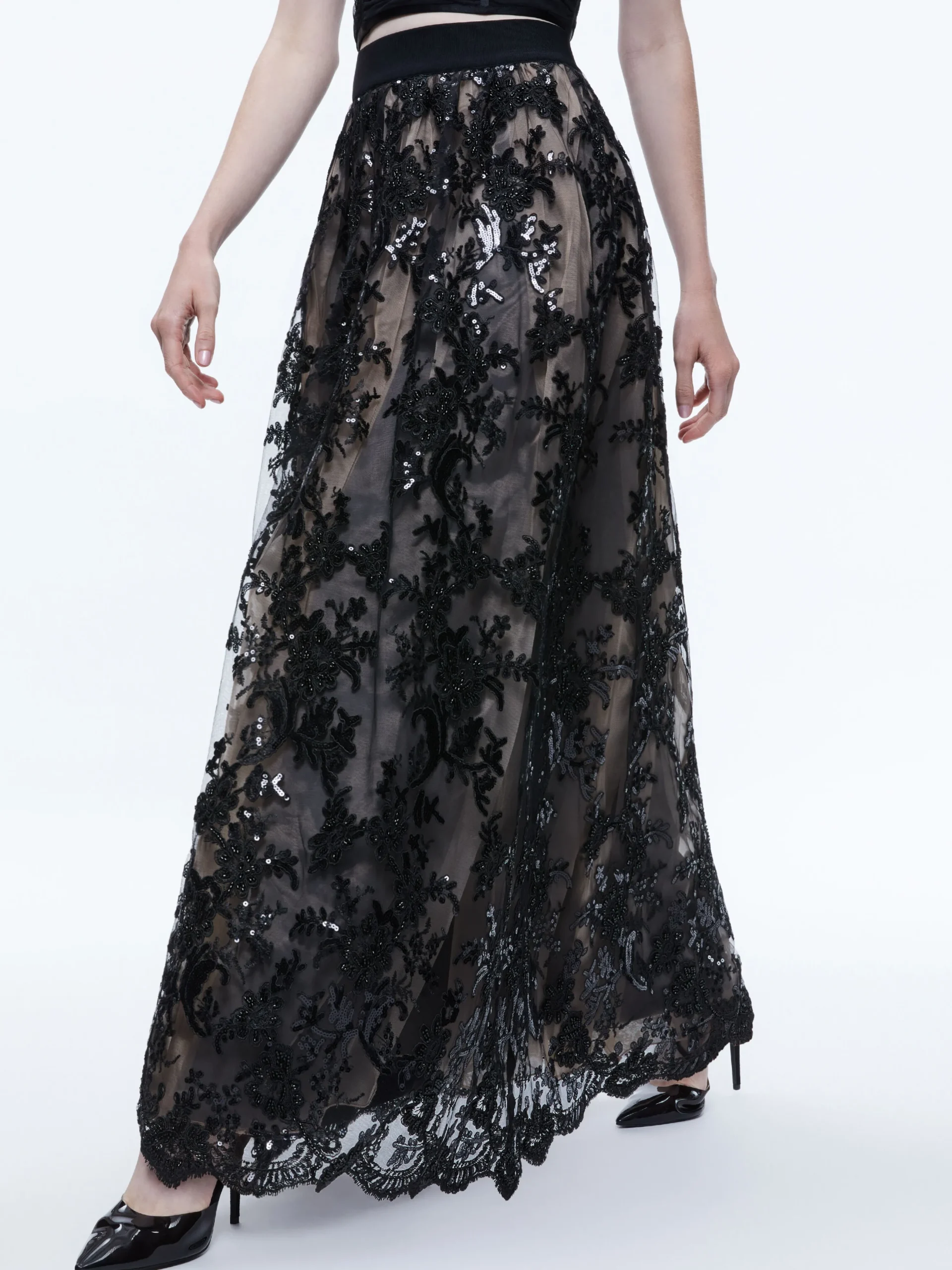 Alice and Olivia TINA EMBELLISHED GOWN SKIRT BLACK*CLOTHING