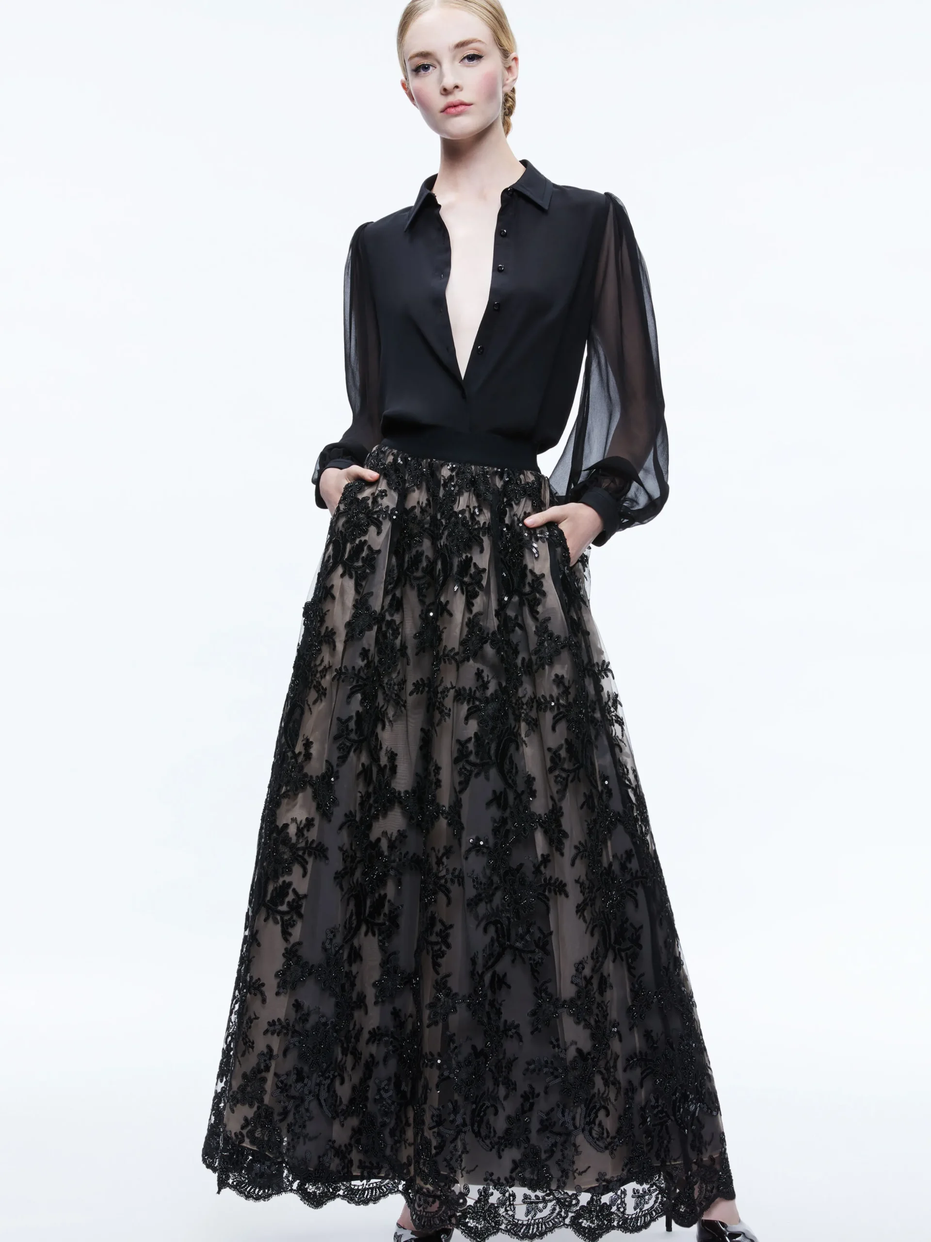Alice and Olivia TINA EMBELLISHED GOWN SKIRT BLACK*CLOTHING