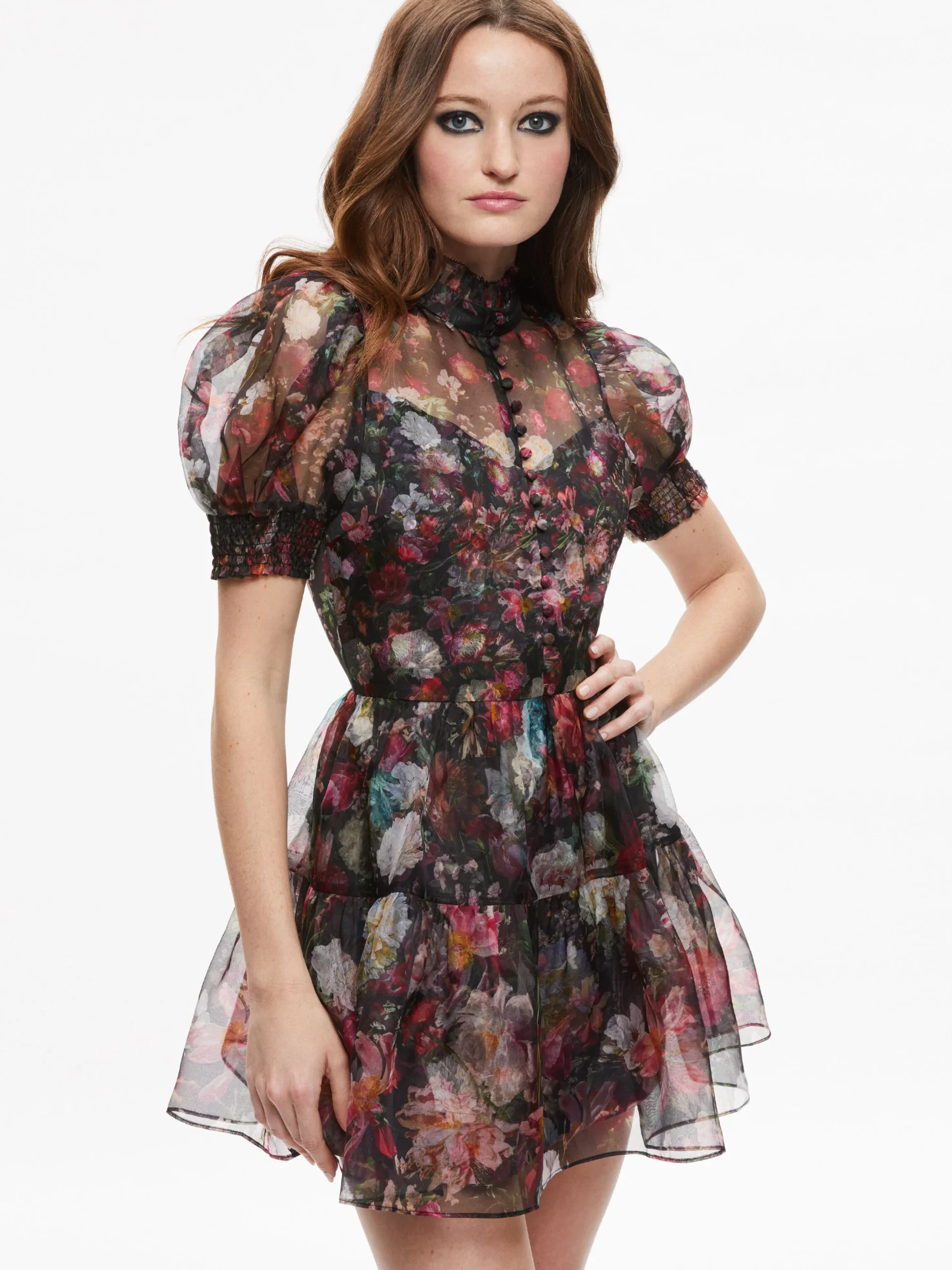 Alice and Olivia VERNITA PUFF SLEEVE MINI DRESS AFTER MIDNIGHT*DRESSES | CLOTHING