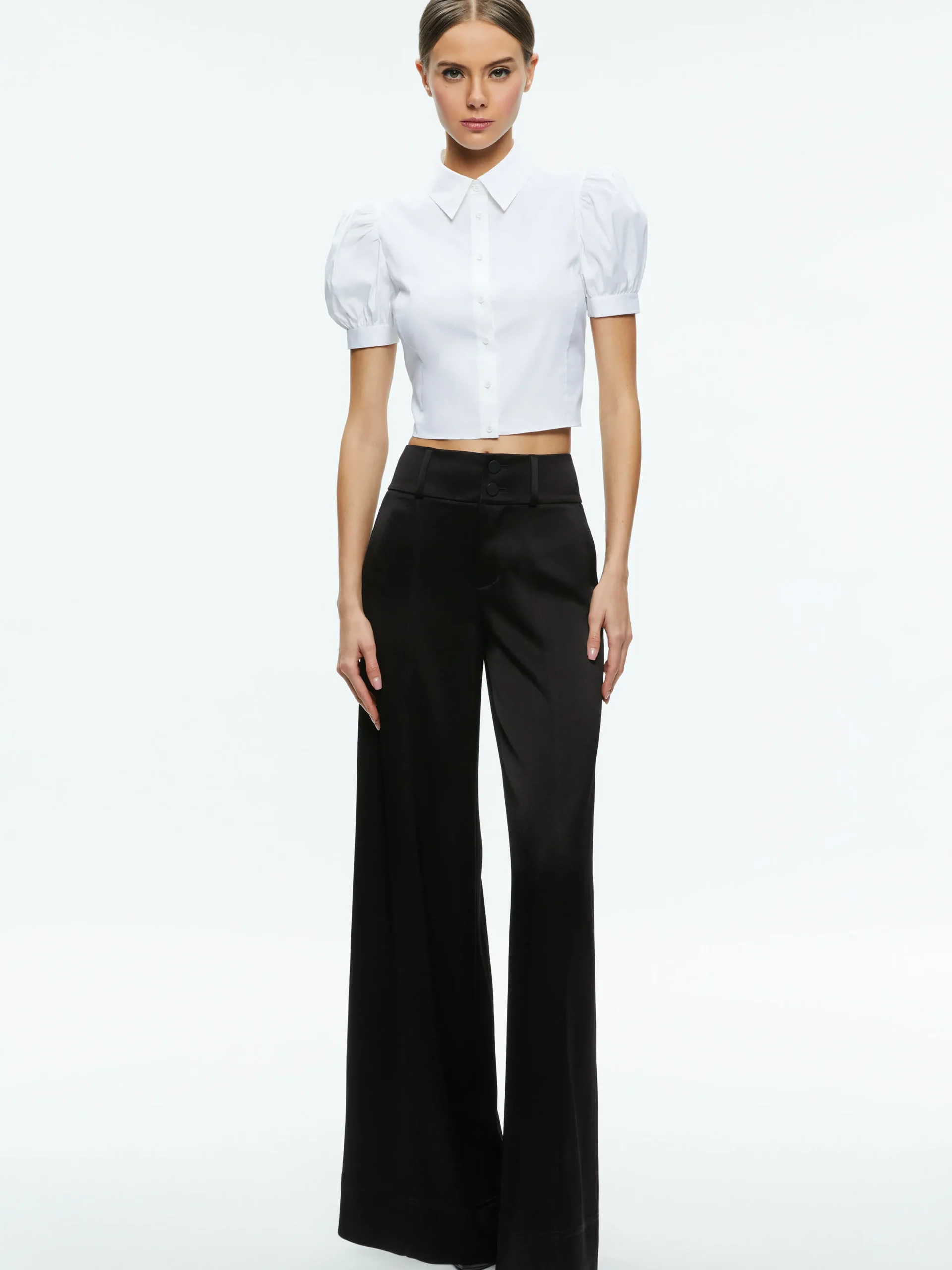 Alice and Olivia WILLA CROPPED PUFF SLEEVE BUTTON DOWN OFF WHITE*FEATURED SHOPS | FEATURED SHOPS | FEATURED SHOPS | CLOTHING