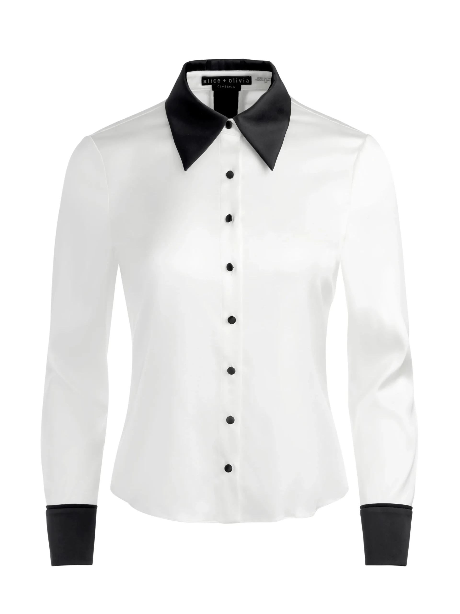 Alice and Olivia WILLA FITTED PLACKET TOP OFF WHITE/BLACK*FEATURED SHOPS | FEATURED SHOPS | FEATURED SHOPS | CLOTHING
