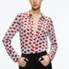 Alice and Olivia WILLA PLACKET TOP WITH PIPING KISS KISS BLUE*FEATURED SHOPS | CLOTHING