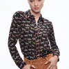 Alice and Olivia WILLA PLACKET TOP WITH PIPING RODEO BLACK*CLOTHING