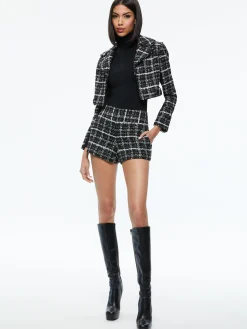 Alice and Olivia YARDLEY CROPPED FRAY HEM JACKET BLACK/OFF WHITE*FEATURED SHOPS | CLOTHING
