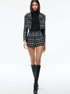 Alice and Olivia YARDLEY CROPPED FRAY HEM JACKET BLACK/OFF WHITE*FEATURED SHOPS | CLOTHING